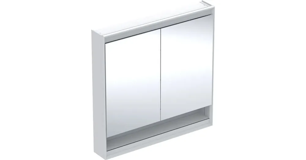 Biztonságos fizetés Geberit One tükrös szekrény nyitott polccal és világítással 90x90 cm, két ajtóval, fehér 505.833.00.2