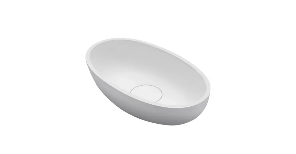 Riho Escala Solid Surface pultra ültethető ovális mosdó, csaplyuk nélkül, 55x32x15cm, Matt Fehér W030001105 Szuper ajánlat