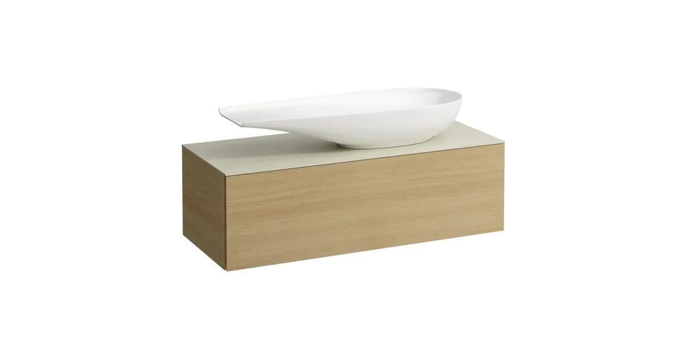Olcsó LAUFEN ILBAGNOALESSI Fiókos elem, 120 cm, kivágással jobb oldalon, 1 fiókkal, Calce Avorio felülettel, H818974 mosdóhoz, Világos Tölgy H4313230972501