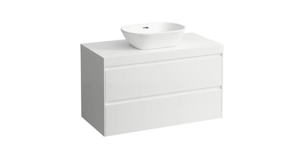 LAUFEN LANI Moduláris alsószekrény, 100 cm, 2 fiókkal, mosdótartó lap 65 mm vastagsággal, kivágással középen, matt fehér színben, Fényes Fehér H4045611122611 Expressz szállítás