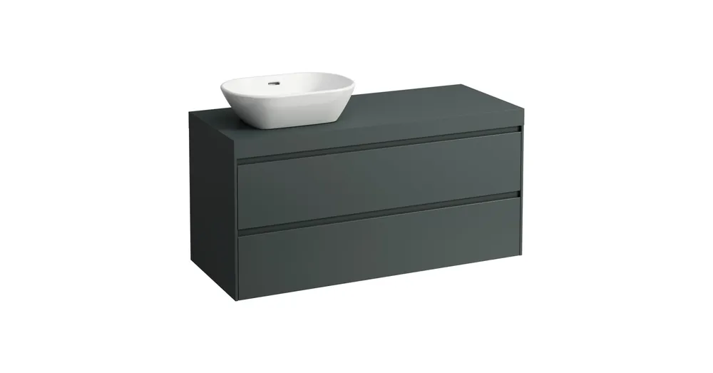 LAUFEN LANI Moduláris alsószekrény, 120 cm, 2 fiókkal, mosdótartó lap 65 mm vastagsággal, kivágással bal oldalon, .266 szürke színben, Traffic Szürke H4055721122661 Legnépszerűbb