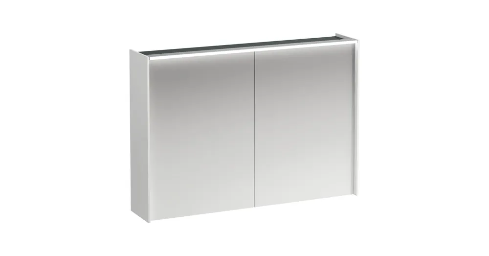 LAUFEN LANI Tükrös szekrény, 100 cm, 2 ajtóval, vízszintes LED világítással, 2 üveg polccal, 1 dugaljjal, Fényes Fehér H4037921122611 Gyors szállítás