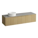 Végkiárusítás LAUFEN ARUN Fiókos elem 1600, 2 fiókkal, kivágással bal oldalon, Piasentina Grigio felülettel, Világos Tölgy H4161421512501