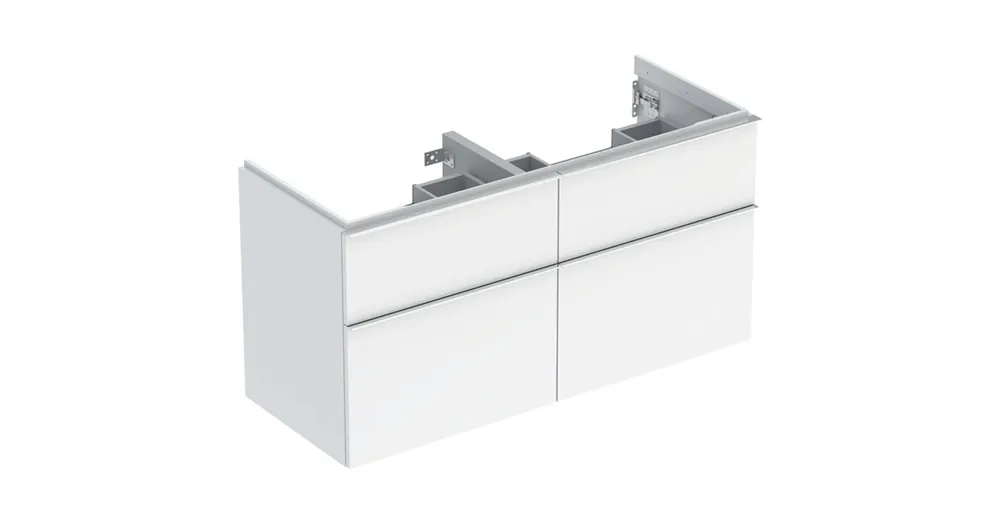 Geberit iCon 118.4x61.5x47.6cm alsó szekrény dupla mosdóhoz, négy fiókkal, fehér/magasfényű bevonat, magasfényű krómozott 502.309.01.2 Biztonságos fizetés