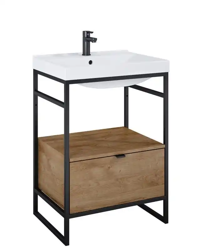 AREZZO design NEBO alsószekrény 60 cm-es, 1 fiókkal, canela tölgy, matt fekete (2 doboz) Biztonságos vásárlás