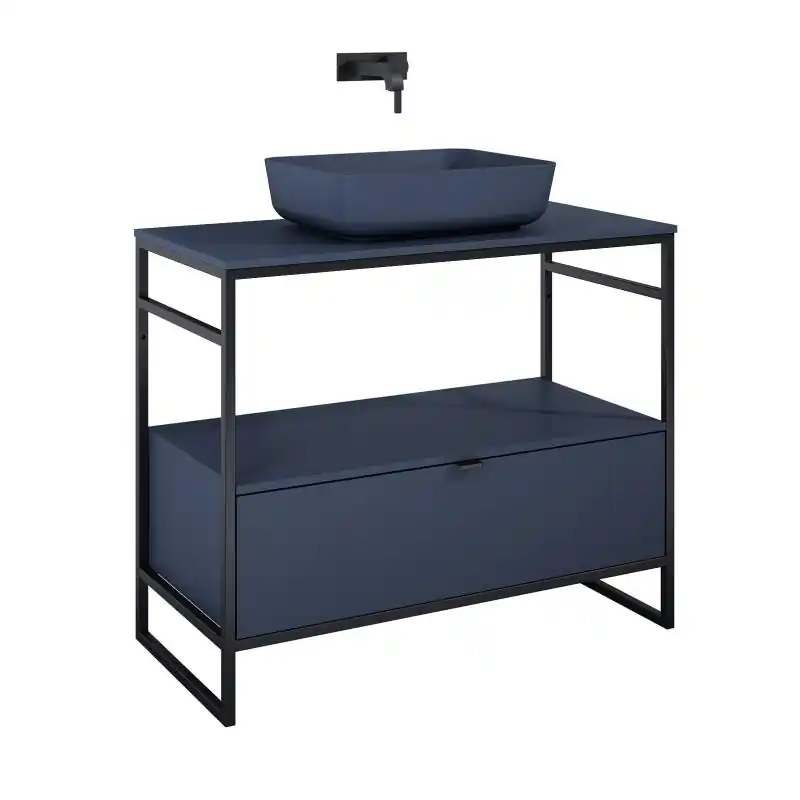 AREZZO design NEBO alsószekrény 100 cm-es, 1 fiókkal, matt kék, matt fekete (2 doboz) Népszerű