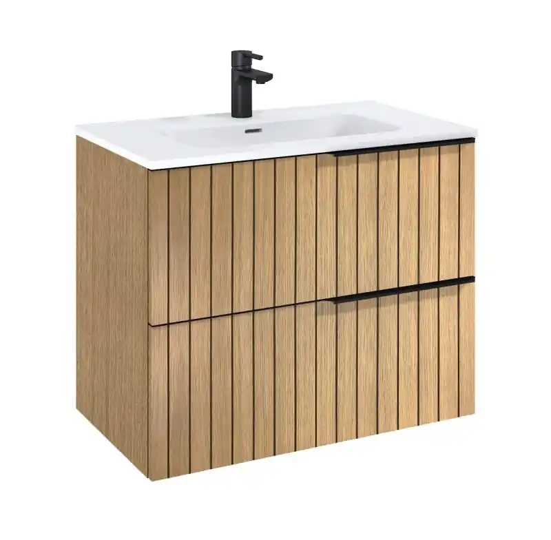 Nézd meg most AREZZO design MONTEREY 80 cm-es alsószekrény 2 fiókkal természetes fa színben, szifonkivágással