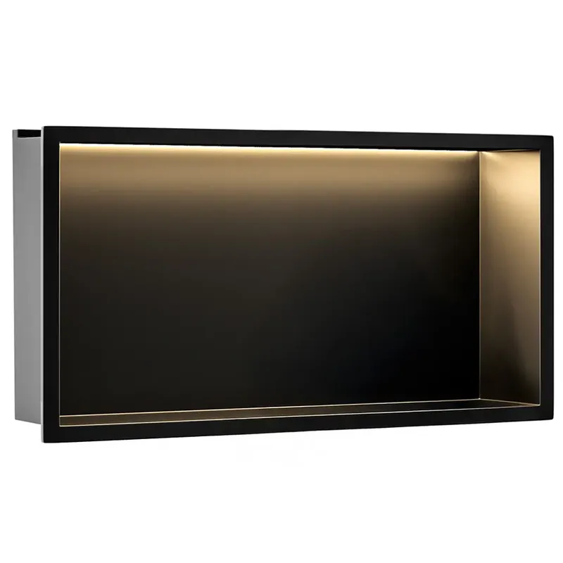 Süllyesztett fürdőszobai polc LED 30x60 black Azonnali szállítás