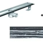 ACO EXCLUSIVE alacsony (79 mm) zuhanyfolyóka + fekete üveg fehér csíkkal fedlap 800mm hosszú (0153.76.45 + 9010.56.93)ACO Olcsóbb