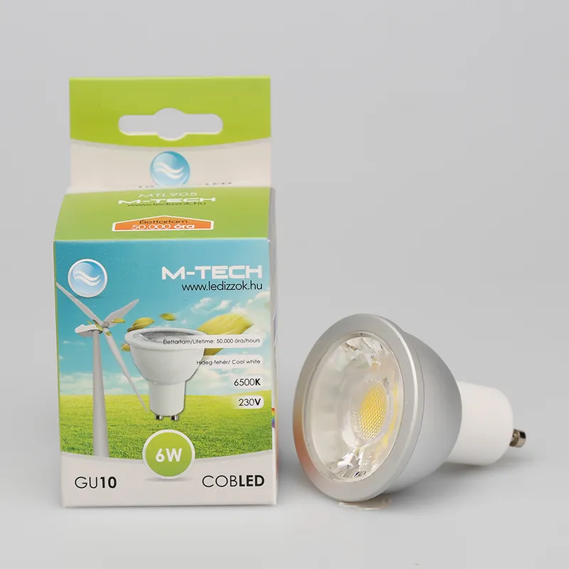 Korlátozott ajánlat M-Tech GU10 Spot 1 COB LED 230V, 6W, 550Lm Hideg Fehér 6500K, MTL905 led izzóM-tech