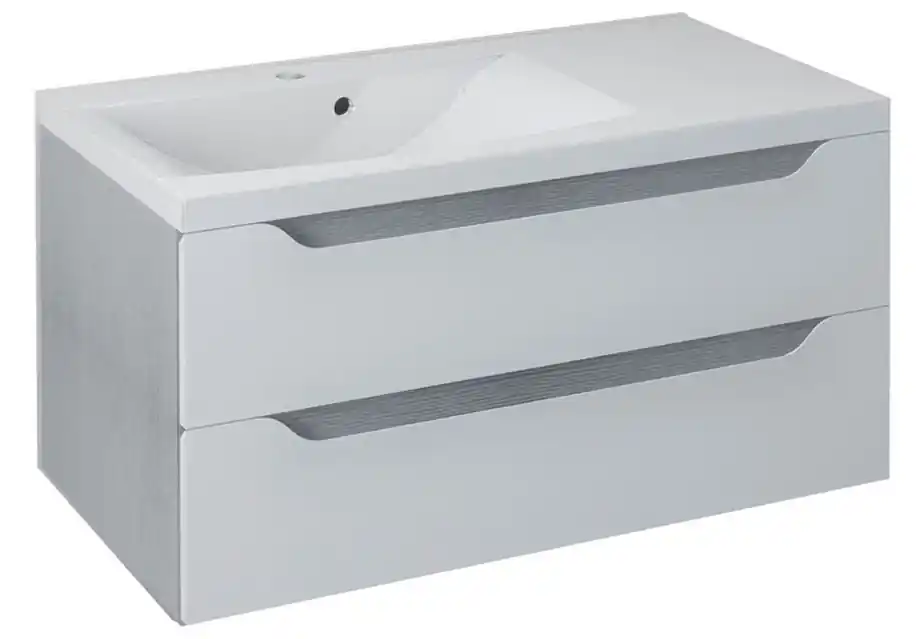Sapho WAVE II 90 balos mosdótartó szekrény, fehér/ezüst tölgy WA092-3011Sapho Prémium