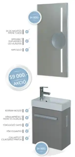 Tboss Modena 40 Lux komplett fürdőszobabútor, kézmosó szekrénnyel, tükörrel (fekete fa)Tboss Ne maradj le