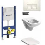Geberit Duofix Basic 111.153.00.1 szerelő elem kompletten króm nyomólappal, Kolo M33123 perem nélküli wc-vel, lassú záródású ülőkévelGeberit Rendeld meg most