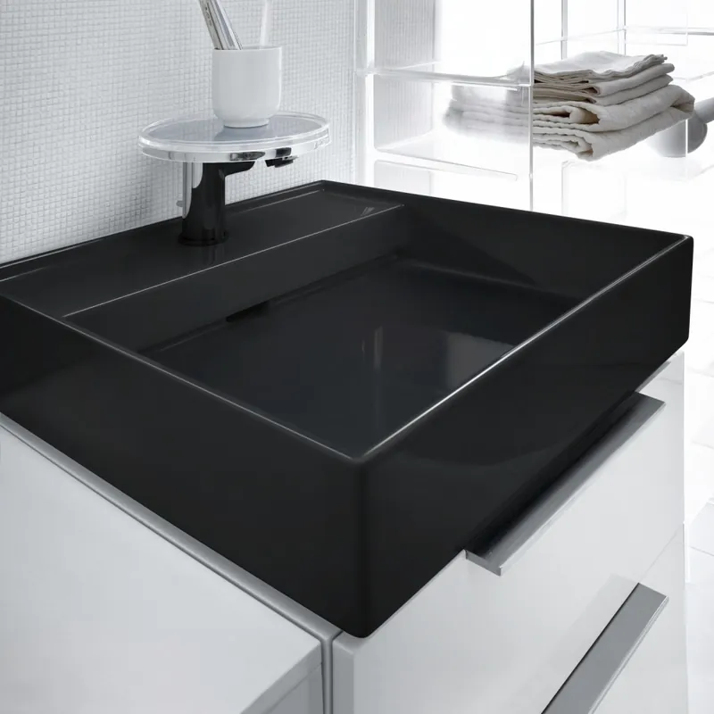 Akció Laufen KARTELL BY LAUFEN 46x46 cm kézmosó, fényes fekete H8153310201111Laufen