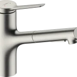 Hansgrohe Zesis M33 Egykaros konyhai csaptelep 140, kihúzható kifolyóval, 2 jet, nemesacél felület 74800800Hansgrohe Legkelendőbb