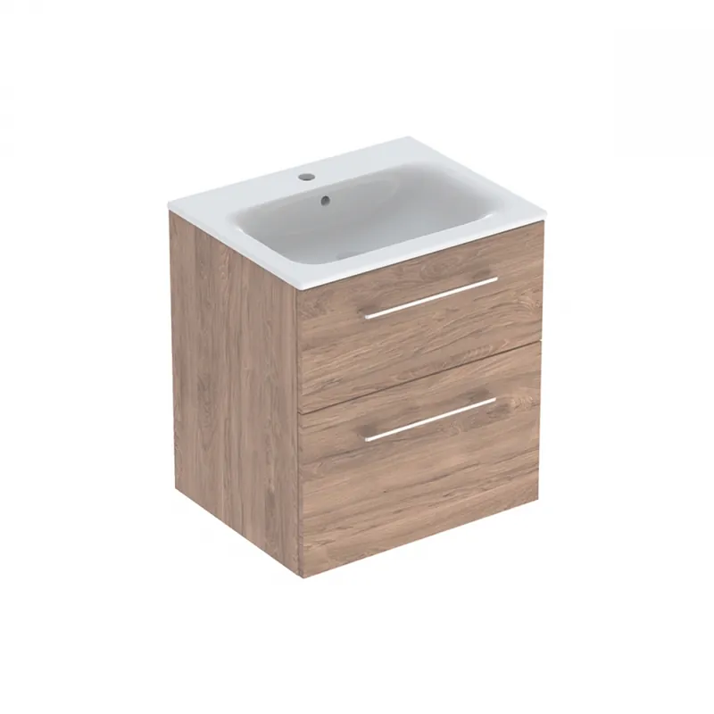 Geberit Selnova Square mosdószekrény, keskeny peremű mosdóval, két fiókkal, 58.8x50.2cm, melaminos faszerkezet hikoridió 501.238.00.1Geberit Újdonság