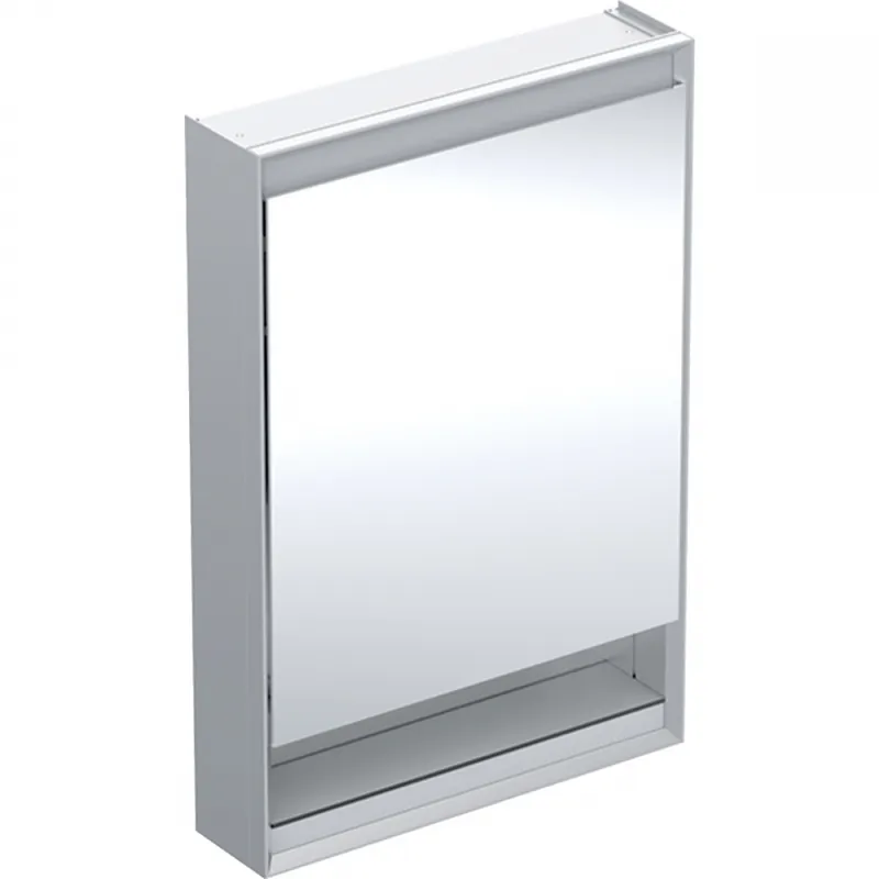 Geberit ONE tükrös szekrény nyitott polccal és ComfortLight világítással, 90x60 cm, eloxált alumínium, balra nyíló ajtóval 505.830.00.1Geberit Biztonságos fizetés