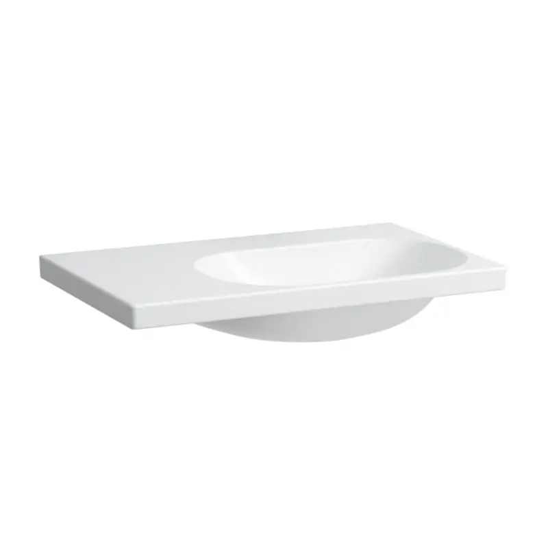 Laufen Lua aszimmetrikus mosdó bal oldali pulttal, csaplyuk és túlfolyó nélkül 75x46 cm LCC felülettel H8170854001121Laufen Csak ma