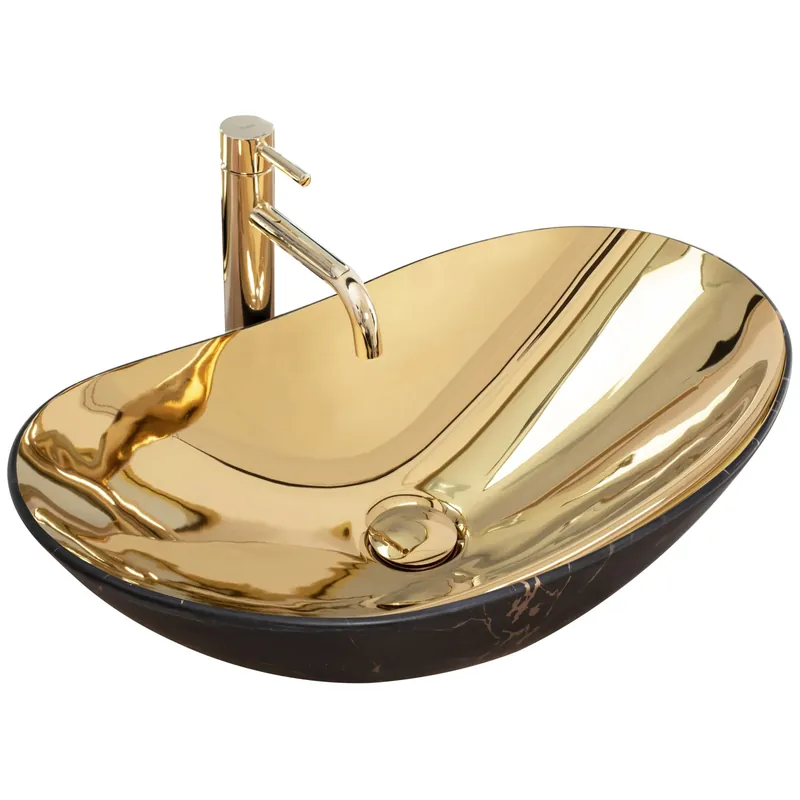 Ajánlat Rea Royal Marble 60,5x36 cm pultra ültethető mosdó, fekete/arany REA-U8007Rea