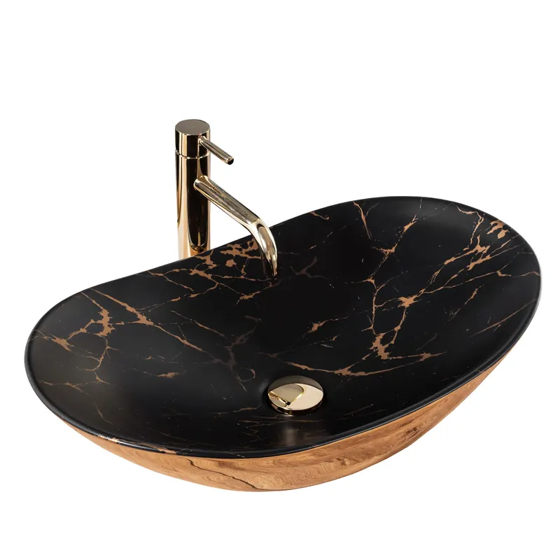 Legkelendőbb Rea Royal Marble 60,5x36 cm pultra ültethető mosdó, fekete/arany REA-U8008Rea