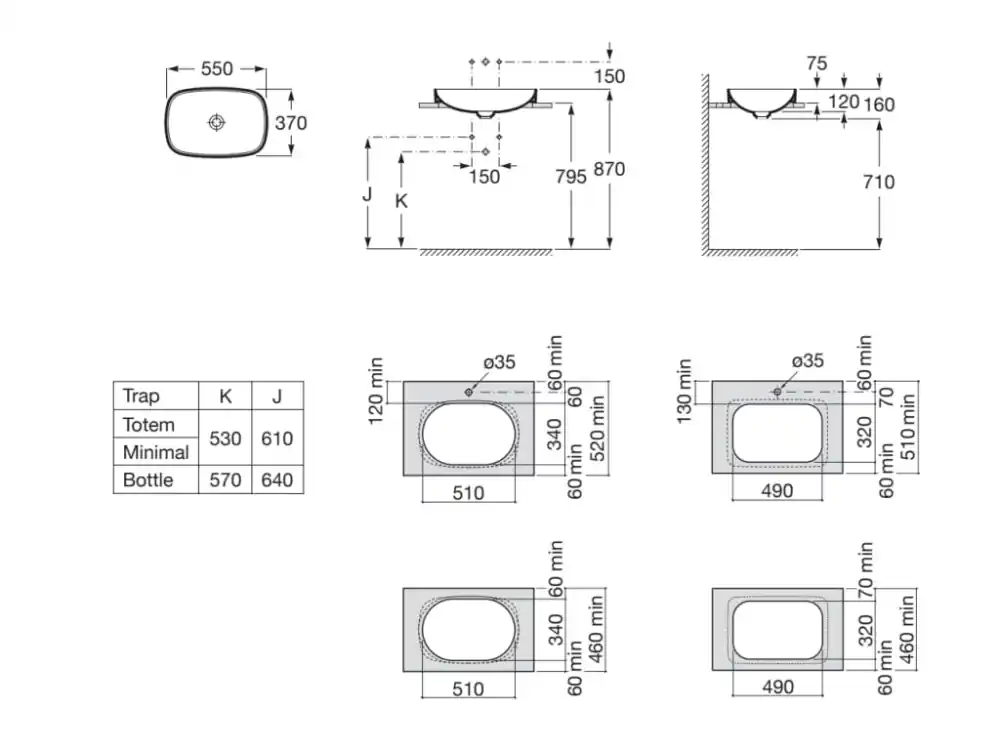 Roca Inspira FINECERAMIC 55x37 cm beépíthető mosdó, kávé A327504660Roca Olcsóbb