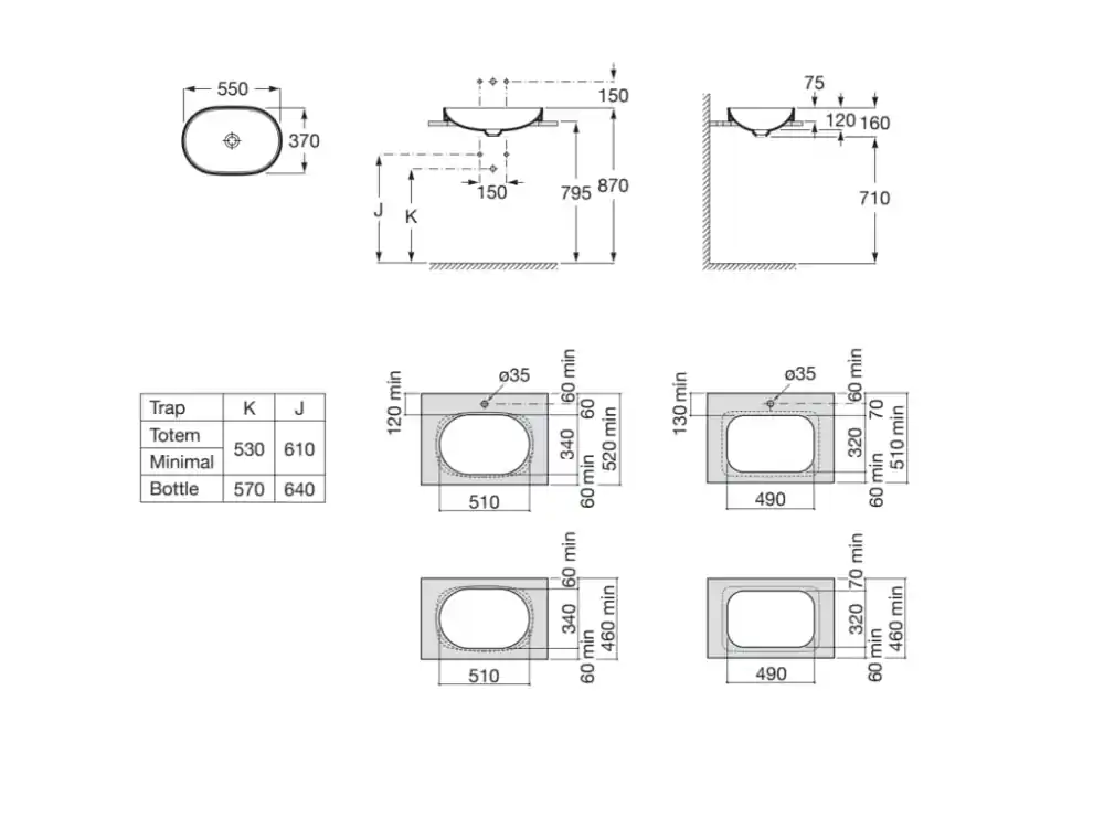 Roca Inspira Round pultba építhető Fineceramic mosdó 55x37 cm, kávé A327527660Roca Végkiárusítás
