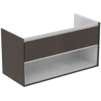 Kiárusítás Ideal Standard Connect Air 100 cm fali mosdótartó szekrény nyitott polccal, matt sötétbarna E0828VYIdeal Standard