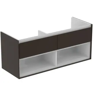Kedvezményes ár Ideal Standard Connect Air 120 cm fali mosdótartó szekrény nyitott polccal, matt sötétbarna E0829VYIdeal Standard
