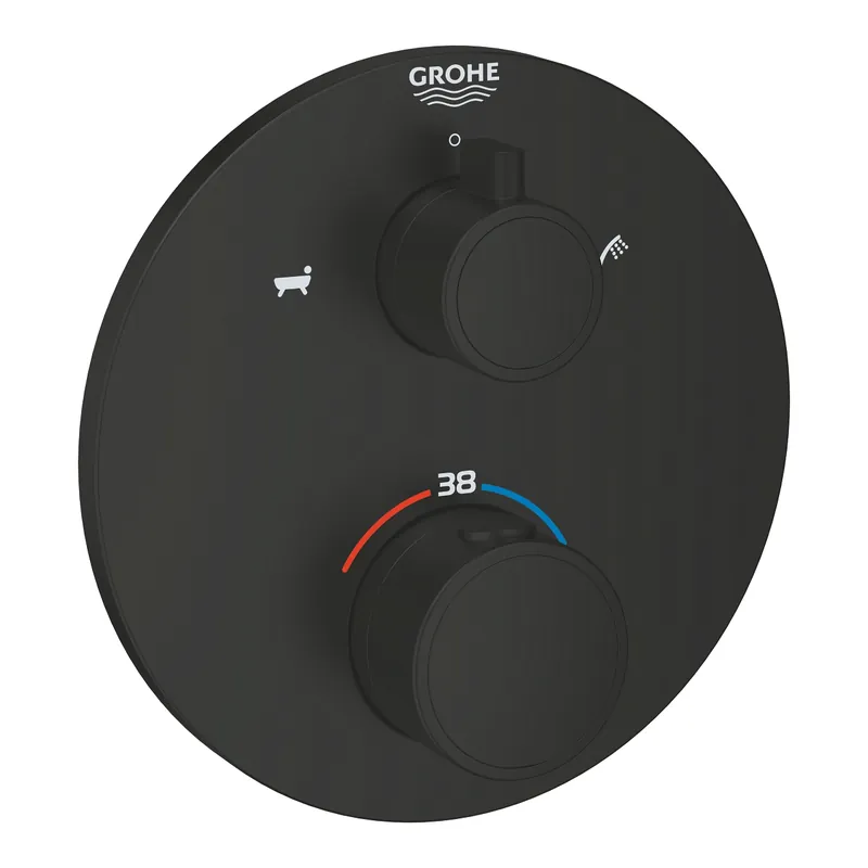Grohe Grohtherm Termosztátos kád keverő 2 kimenethez, beépített elzáró/váltó szeleppel, matt fekete 1022102430Grohe Akció