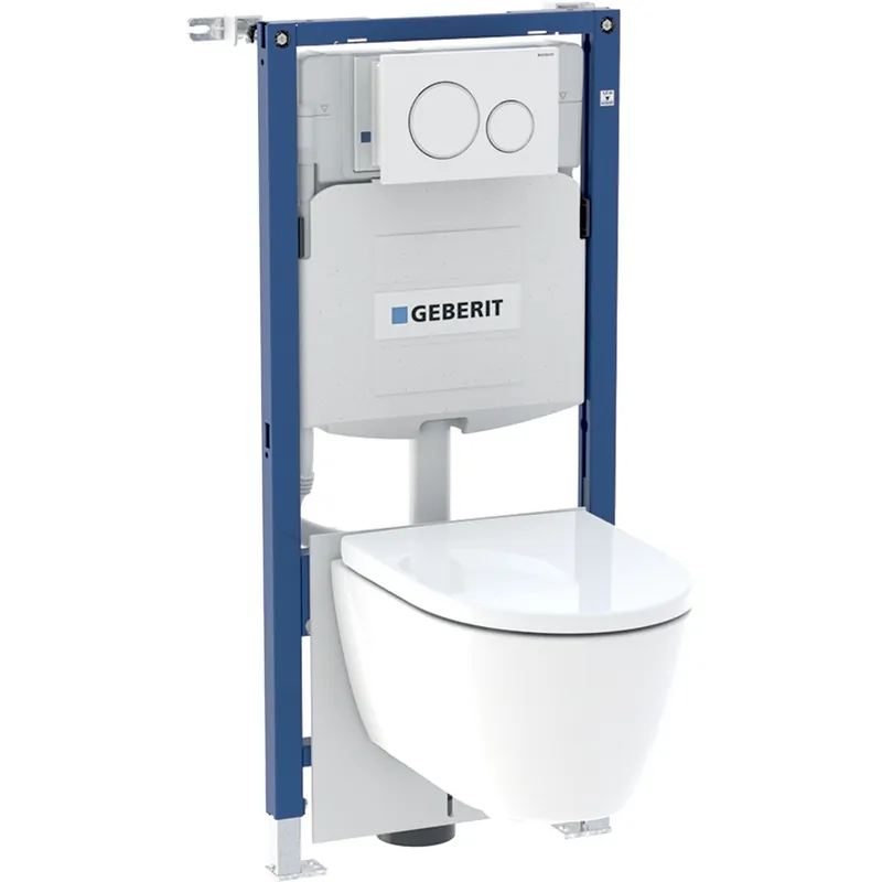 Geberit Duofix fali WC-szerelőelem készlet, 112 cm, Sigma 12 cm-es falsík alatti öblítőtartállyal, Sigma20 működtetőlap és iCon fali WC Rimfree 118.404.11.2Geberit Kiárusítás