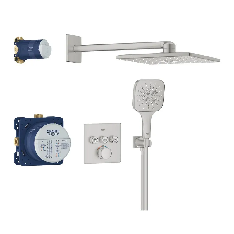 Azonnali szállítás Grohe Grohtherm SmartControl falsík alatt zuhanyrendszer Rainshower SmartActive 310 Cube fejzuhannyal, supersteel 34864DC0Grohe