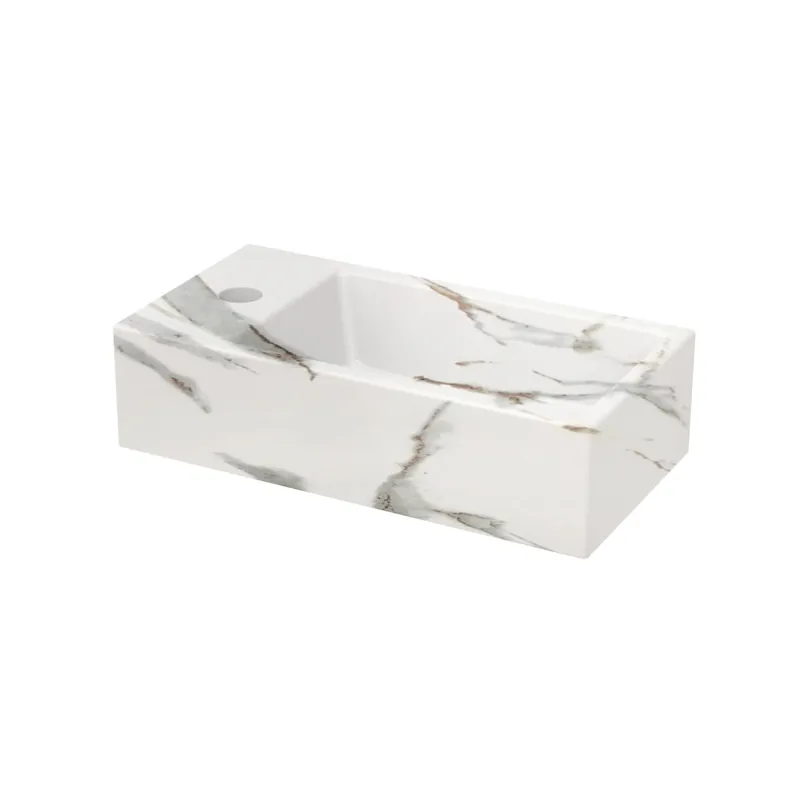 Riho Livit Tiny Fountain 41x20,5 cm-es márvány mintás kézmosó, balos csaplyukkal, matt fehér W031008M00Riho Akciós ár
