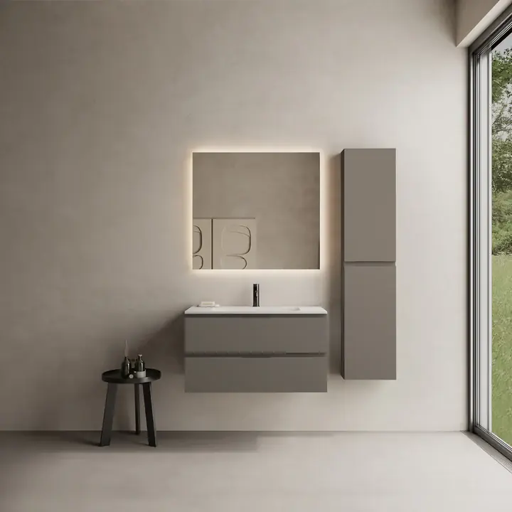 Akció Marmy CODE 90x46x50 függesztett alsószekrény, 2 fiók, laminált (mosdó nélkül) Dark Taupe 20 20 22 09 00 74Marmy
