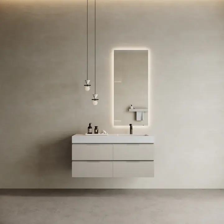 Expressz szállítás Marmy CODE 120x46x50 JOBBOS függesztett alsószekrény, 4 fiók, laminált (mosdó nélkül) Light Taupe 20 40 24 12 12 75Marmy