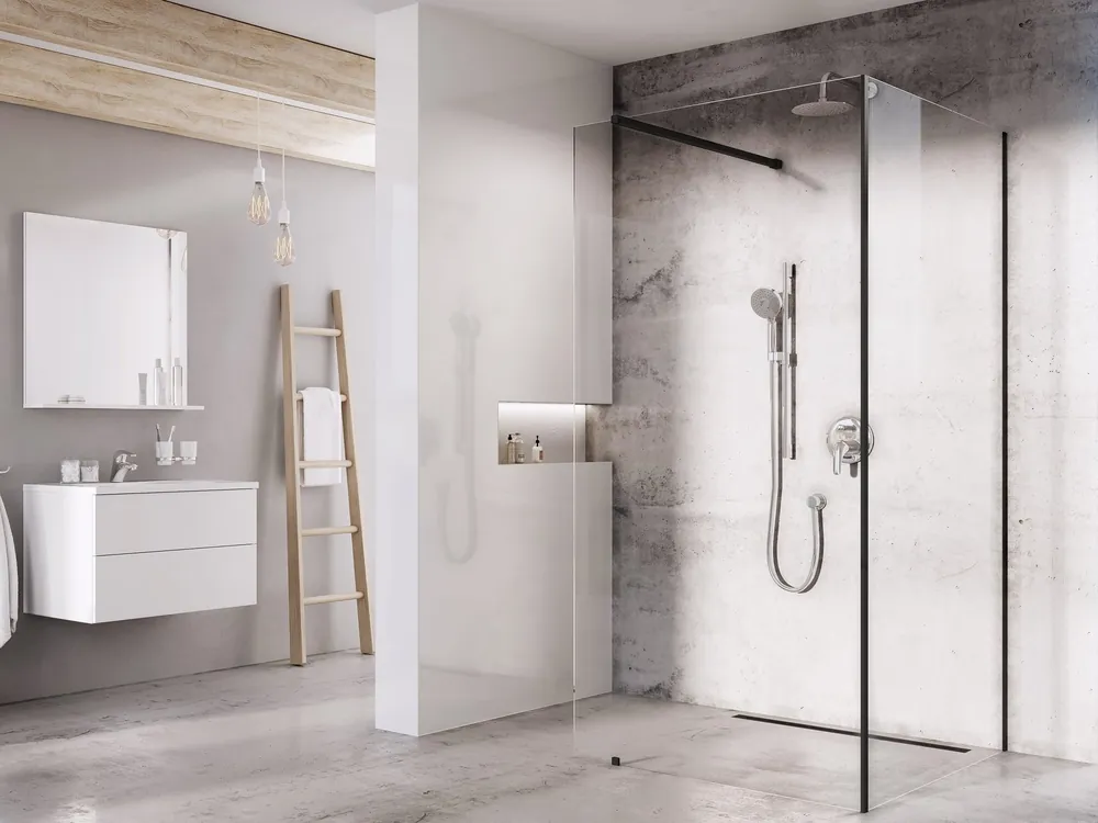 Olcsó Ravak Corner 120x90 cm Walk-In zuhanykabin Transparent üveggel, fekete GW1CG730SZ1Ravak
